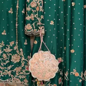 Dark Green Hand-Embroidered Peplum Kurta Sharara Set | CoutureCrazev