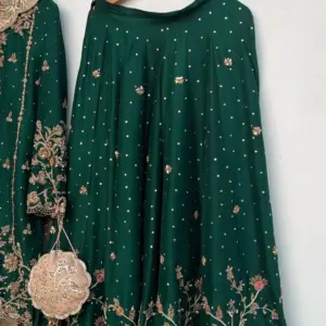 Dark Green Hand-Embroidered Peplum Kurta Sharara Set | CoutureCraze