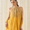 Mustard Yellow Halter Neck Hand-Embroidered Sharara Set | CoutureCraze